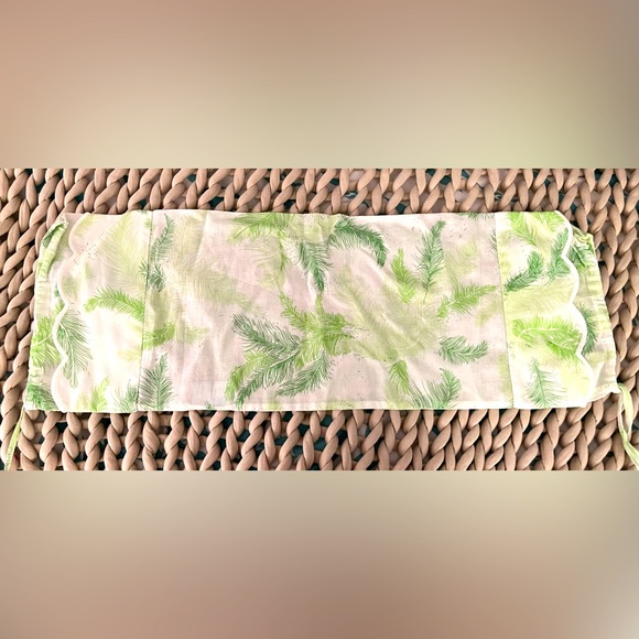 New D. Porthault Paris printed neck roll pillowcase w/ green leaves on white - Picture 3 of 5